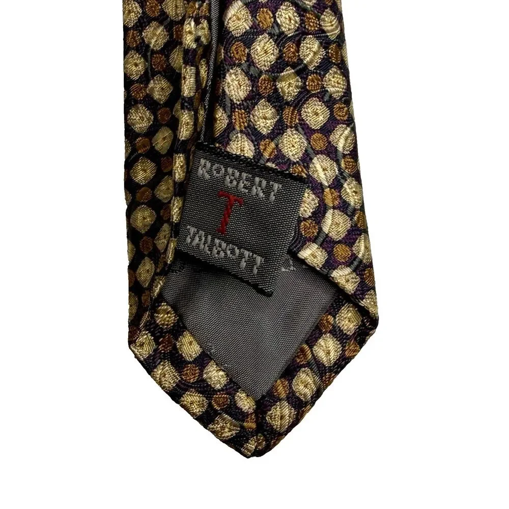 ROBERT TALBOTT Best Of Class Men's Silk Tie - Gold Tan Grey Geometric 57.5